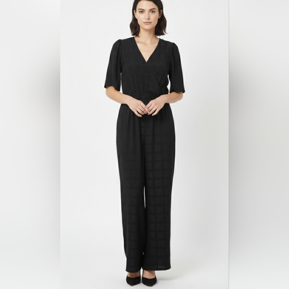 Anthropologie Dolan Black Windowpane Straight Leg Jumpsuit Boho Party M